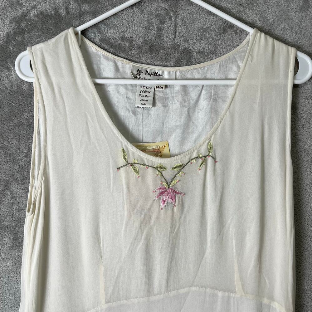 Vintage Embroidered Floral Beaded Slip Dress Cream Romantic Medium‎ Deadstock - Picture 3 of 10